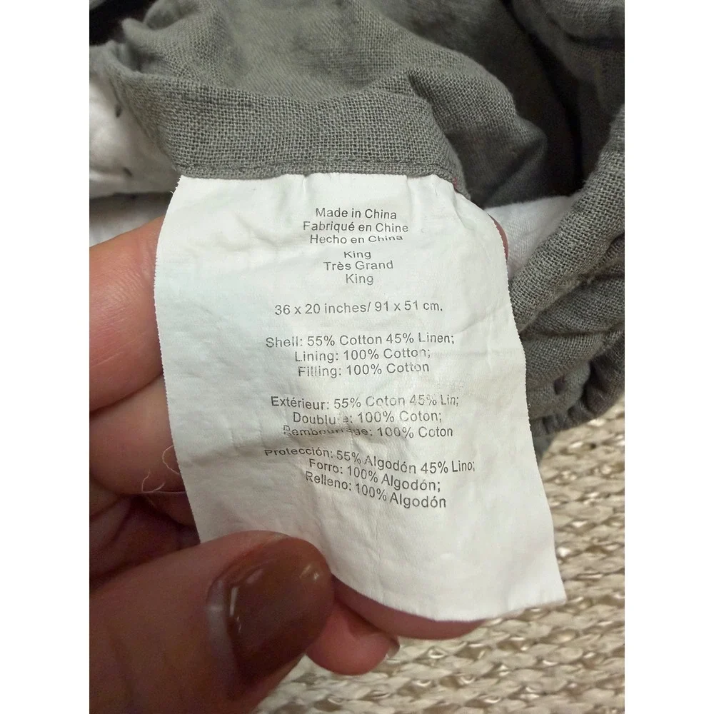 Pottery Barn King Pillow Sham Pair ‎ Gray Cotton Linen Pick Stitch Quilted